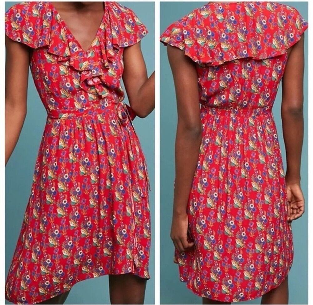 Maeve Anthropologie Rosalia Dress 4 Red Floral Boho Wedding Guest Cottagecore